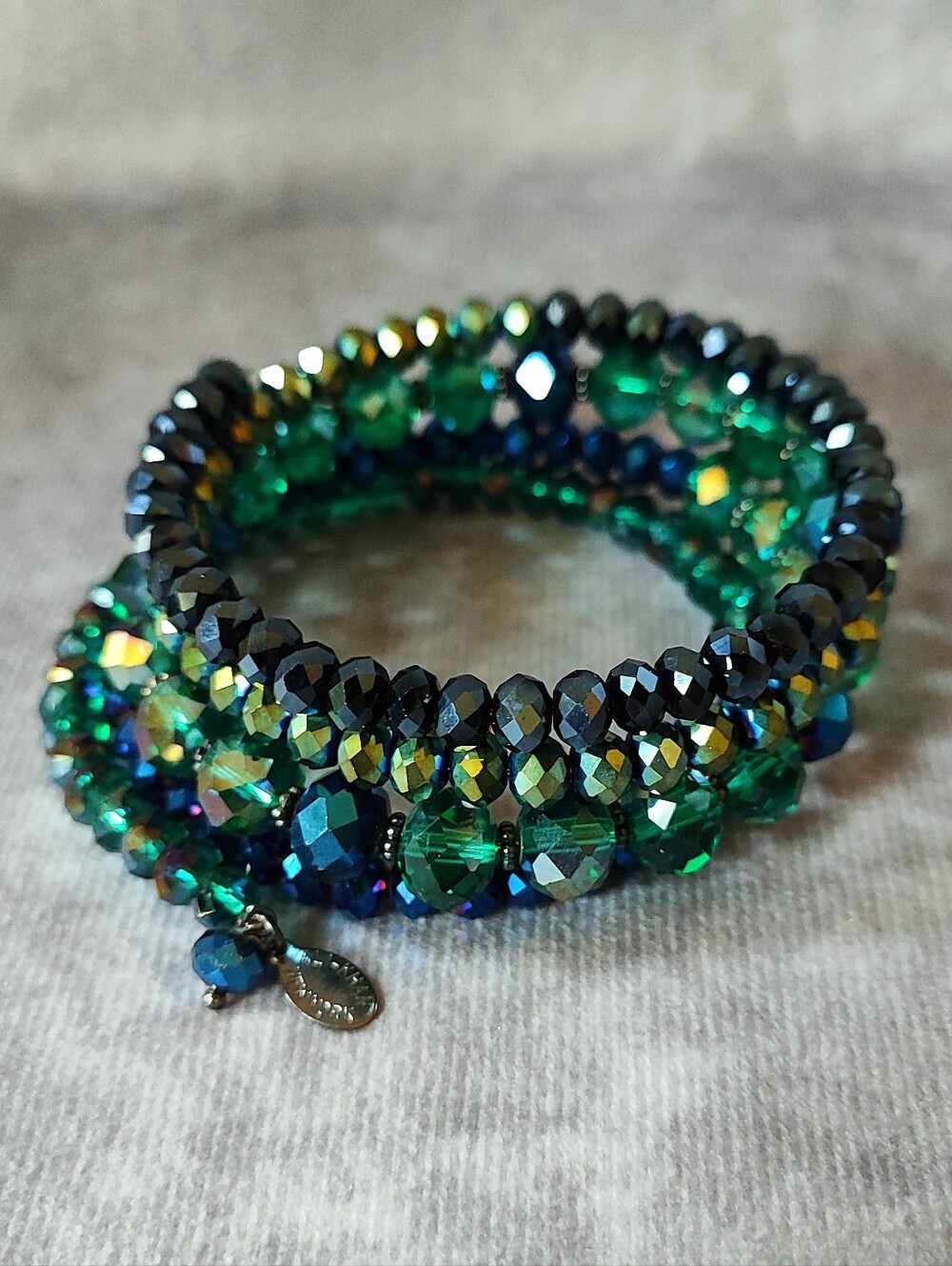 Ali Khan Ali-Khan Crystal Memory Wire Bracelet Midnight Blue Green Stunning